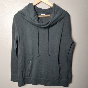 Lands End Canvas Womens Olive French Terry Cowlneck Hoodie Pullover-Size M